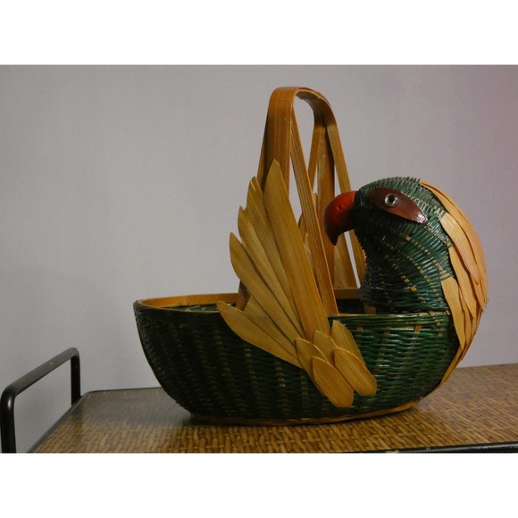 Vintage Parrot Decorative Basket Made in China With Vintage Label - Picture 3 of 7